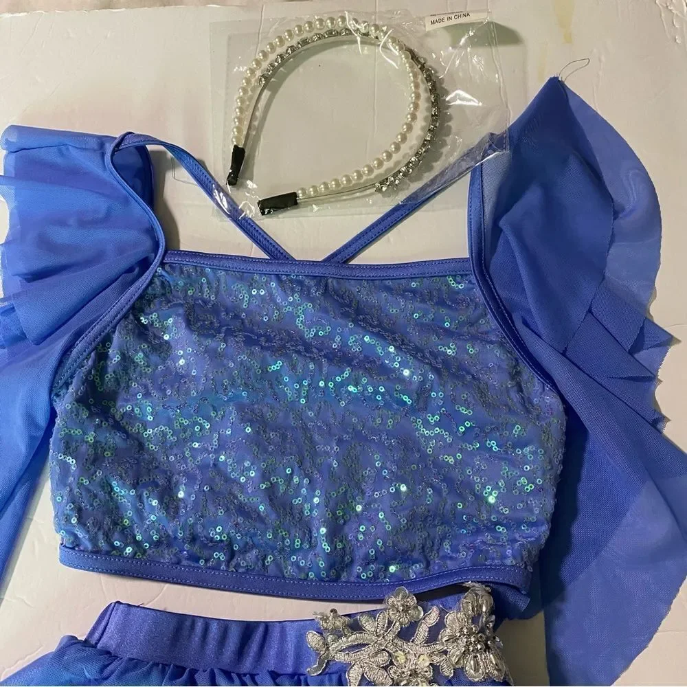 Weissman dance costume 2 piece blue top skirt Unicorn 15116 SC Small MC child